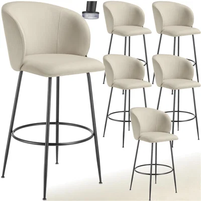 The Range Luana Velvet Look Padded Bar Stool with Backrest - Cream and Black / 6
