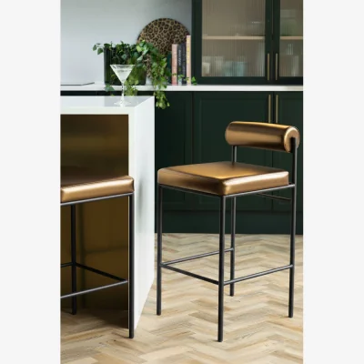 Rockett St George Burnished Gold Roll Back Bar Stool