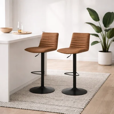 The Range Wyld Haus Aalborg 2-Pack Adjustable Swivel Bar Stools, Camel Brown Microfibre - Brown