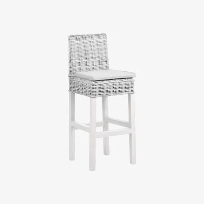 The Range Wicker Bar Stool With Cushion - White Wash