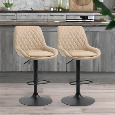 The Range Set Of 2 Adjustable Height Retro Bar Stools - Light Khaki