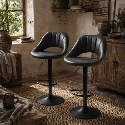 The Range Dova Lure Faux Leather Grey Swivel Bar Stools Set Of 2 With Backrest And Footrest