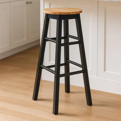 The Range Chester Black and Natural Wood Kitchen or Bar Stool - Black