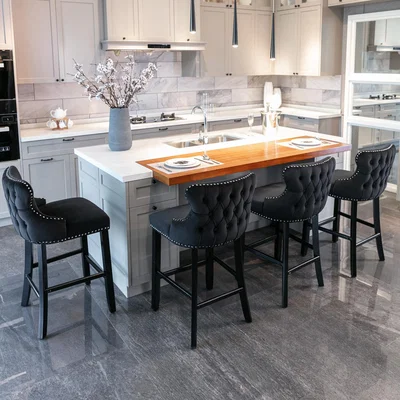 The Range Set of 4 Contemporary Velvet Upholstered Wing Back Bar Stools - Black
