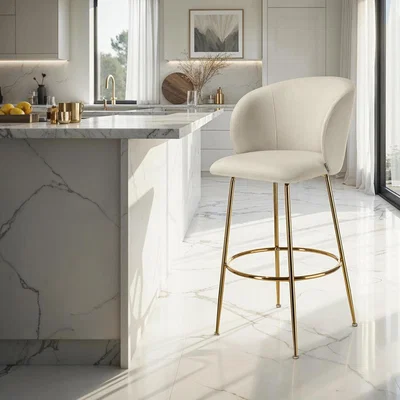 The Range Luana Velvet Look Padded Bar Stool with Backrest - Cream and Gold / 4