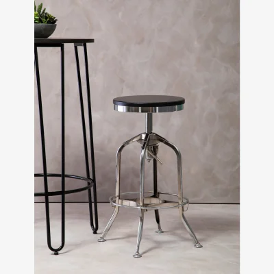The Range Gator Chrome and Ash Wood Adjustable Bar Stool - Black