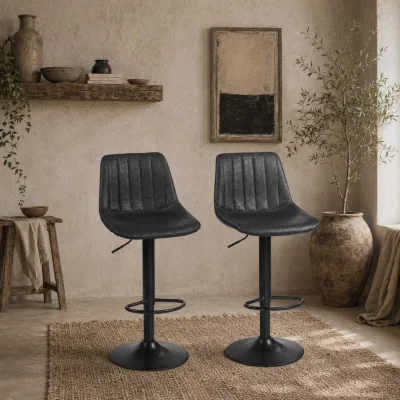 The Range Nalo Set of 2 Black Leathaire Tub-Style Bar Stools
