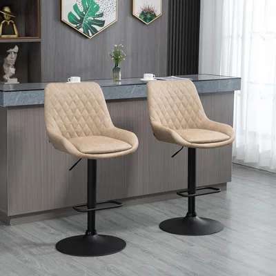 The Range Set of 2 Adjustable Bar Stools, Swivel Kitchen Stool - Light Khaki