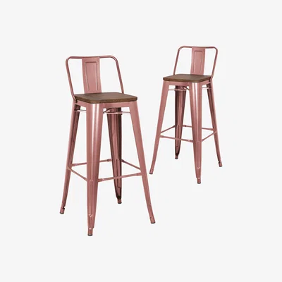 The Range Pair of Bar Stools Metal with Wooden Seat for Home Bar Restaurant - Copper
