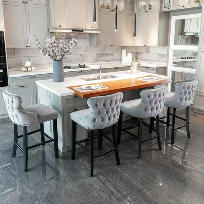 The Range Set of 4 Contemporary Velvet Upholstered Wing Back Bar Stools - Grey