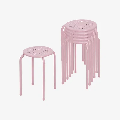 The Range Set of 6 Round Steel Stools - Pink
