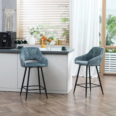 The Range Set of 2 Armless Button-Tufted Bar Chairs - Blue