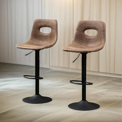 The Range 2PC Height Adjustable 360 Swivel Barstools Set With Curved Backrest - Brown