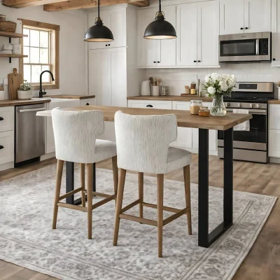 The Range Avia Mist Modern Upholstered Barstool for Kitchen & Bar - White