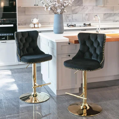 The Range Set of 4 Luxury Velvet Swivel Bar Stools - Black
