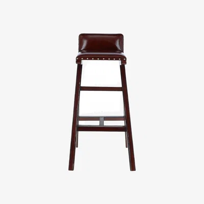 The Range Exquisite Ashwood Leather Bar Stool with Low Back LF 136 - Chestnut