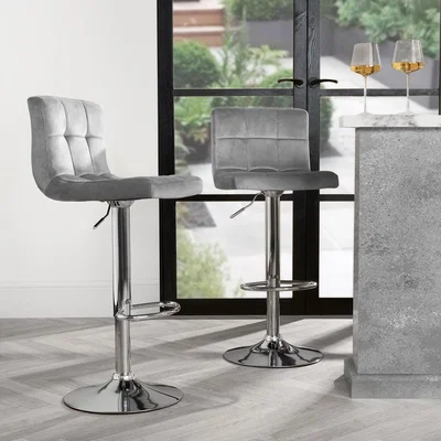 The Range Velvet Height Adjustable Swivel Counter Bar Stool - Grey
