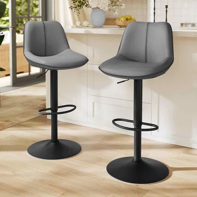 The Range Set of 2 Swivel Bar Stools Quilted PU Leather, Grey - Slate Grey