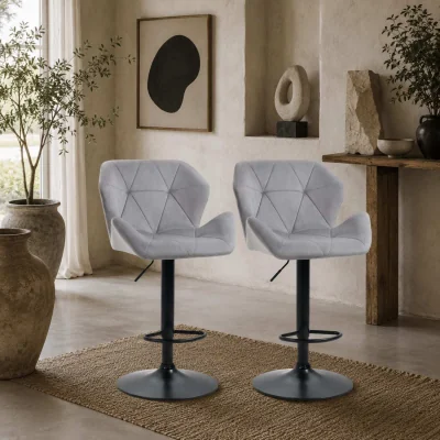 The Range Savi Velvet Grey Adjustable Swivel Bar Stools Set of 2 - Sculpted Seat and Footrest