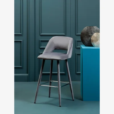 The Range Warren Grey Velvet Bar Chair - Silver