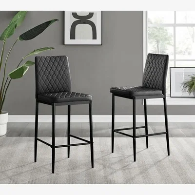 The Range 2x Milan Leather Black Leg Bar Stools - Black