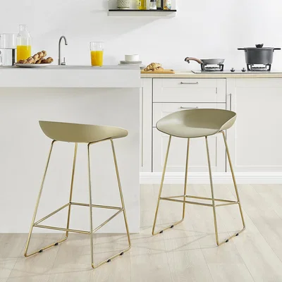 The Range Harper Kitchen Bar Stools Plastic Seats with Gold Legs - Set of 2 - Taupe