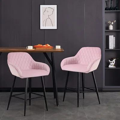 The Range Neo 2x Crushed Velvet Metal Leg Breakfast Bar Stools - Pink