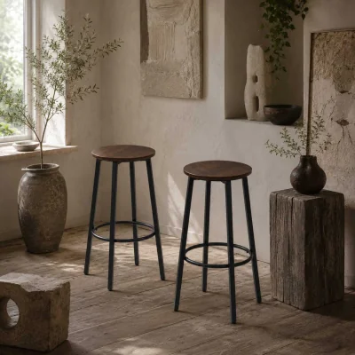 The Range Kabato Metal And Wood Rustic Brown Industrial Bar Stools Set Of 2 With Footrest