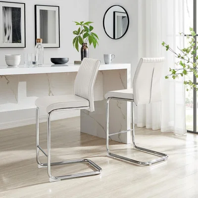 The Range Lorenzo 2x Faux Leather Silver Leg Bar Chairs - White