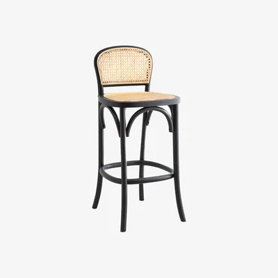 Rockett St George Chez Pitou Black Wood & Woven Cane Bar Stool