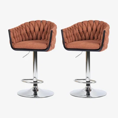The Range Marico Set of 2 Fabric Woven Barstools Counter Bar Chair - Orange