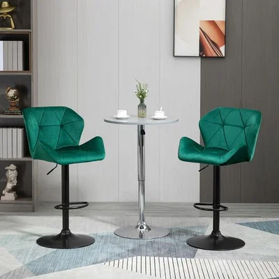 The Range Adjustable Bar Stools Set of 2 Velvet-Touch Swivel Metal Frame - Green