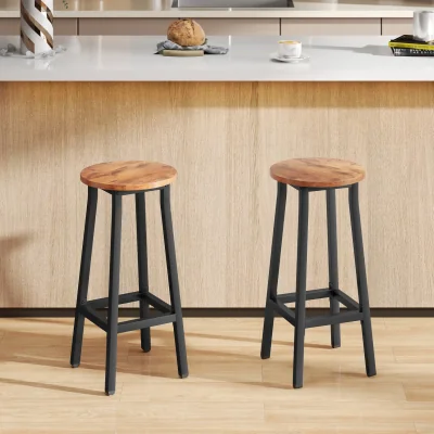 The Range HOMCOM Industrial Round Bar Stools Set of 2 with Footrest - Rustic Brown