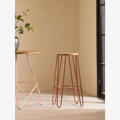 The Range District Rose Gold Finish Wooden Top Bar Stool With Metal Legs - Gold