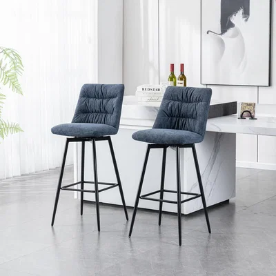 The Range Set of 2 Eva Modern Velvet Bar Stool  - Blue