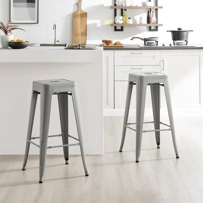 The Range 2 x Colton Tolix Style Industrial Metal Stackable Kitchen Bar Stools - Grey
