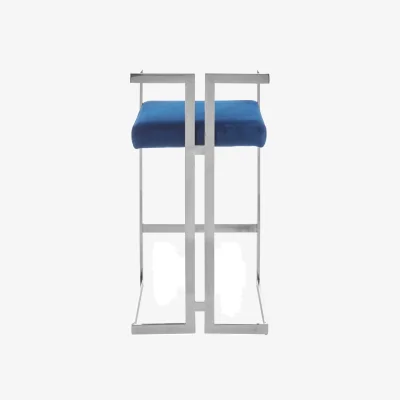 The Range Azalea Blue Velvet Bar Stool with Silver Frame - Blue