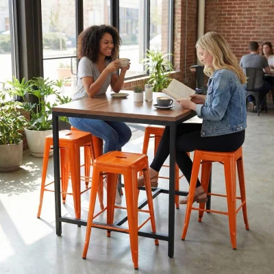 The Range Gloss Bistro Set Of 4 24" Bar Stool Galvanised Steel Ready Assembled - Orange Gloss