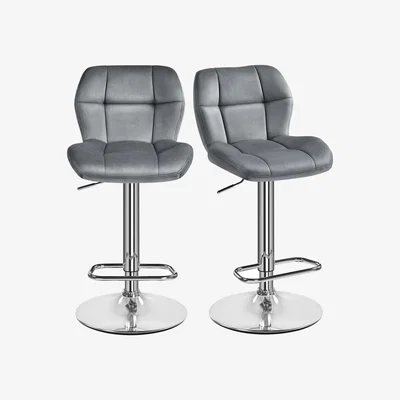 The Range Set of 2 Modern Velvet Bar Stools with Adjustable Height - Dark Grey