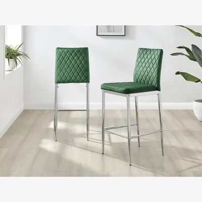 The Range 2x Modern Milan Velvet Bar Stools with Chrome Legs - Green
