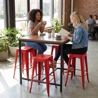 The Range Gloss Bistro Set Of 4 24" Bar Stool Galvanised Steel Ready Assembled - Red Gloss