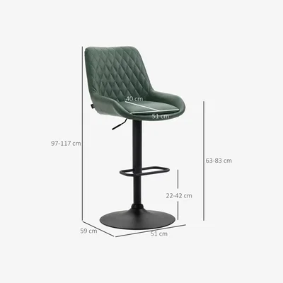 The Range Set of 2 Adjustable Bar Stools, Swivel Kitchen Stool - Green