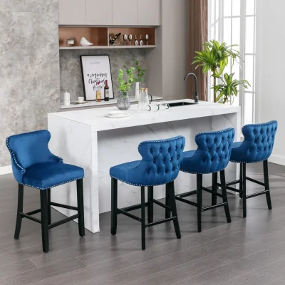 The Range Set of 6 Contemporary Velvet Upholstered Wing-Back Barstools - Blue