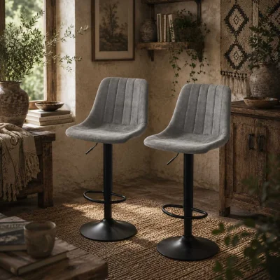 The Range Doneha Faux Leather Grey Adjustable Breakfast Bar Chairs Set Of 2 With Upholstered Seats