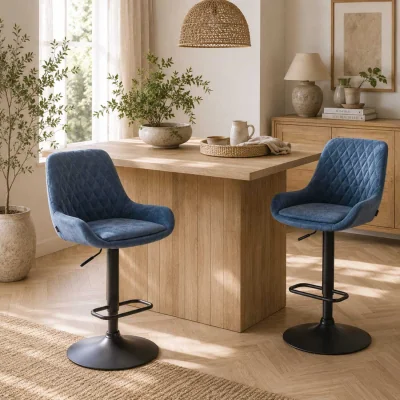 The Range Sekamo Set of 2 Dark Blue Faux Leather Retro Bar Chairs
