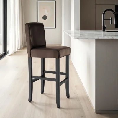 The Range Bar Stool, Padded Backrest with Footrests - Brown