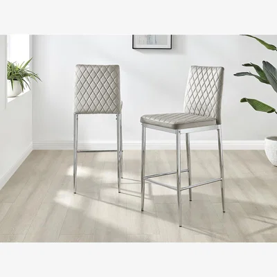 The Range 2x Modern Milan Velvet Bar Stools with Chrome Legs - Grey