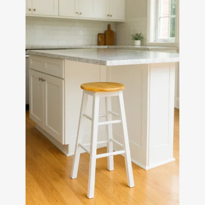 The Range Chester White and Natural Wooden Kitchen or Bar Stool - White