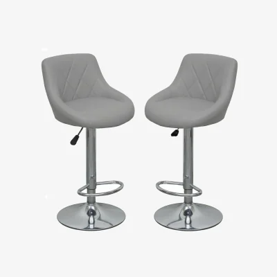 The Range Set of 2 Premium Chrome Luxury Bar Kitchen Stools - Grey