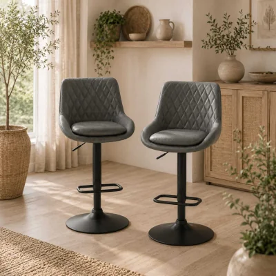 The Range Lokasa Dark Grey Adjustable Retro Bar Stools Set of 2 with Swivel Seats